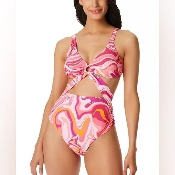 JESSICA SIMPSON Women's Good Vibrations O-Ring One-Piece Swimsuit multi New L - Picture 1 of 11